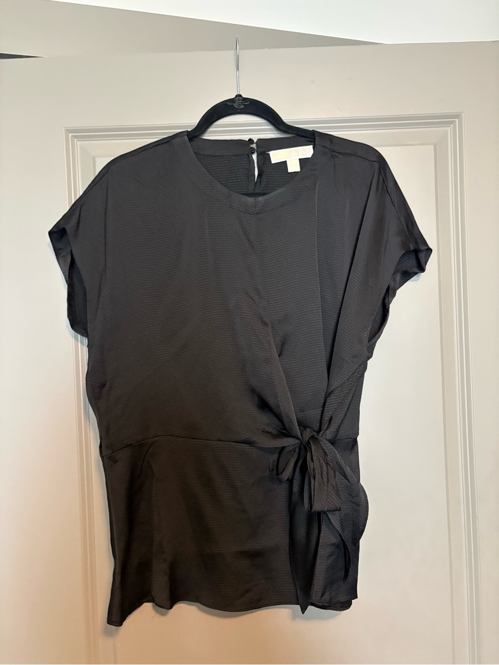 Michael Kors Black Tie-Waist Short Sleeve Blouse